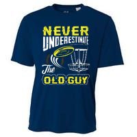 Never Underestimate The Old Guy Funny Disc Golf Frisbee Gift Cooling Performance Crew T-Shirt