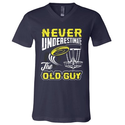 Never Underestimate The Old Guy Funny Disc Golf Frisbee Gift V-Neck T-Shirt