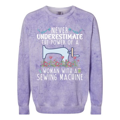 Never Underestimate The Power Of A With Sewing Machine Gift Colorblast Crewneck Sweatshirt