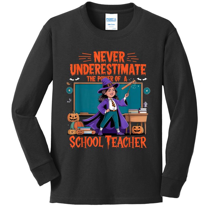 Never Underestimate The Power Of A Teacher Halloween 2024 Kids Long Sleeve Shirt