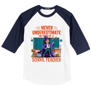 Never Underestimate The Power Of A Teacher Halloween 2024 Baseball Sleeve Shirt