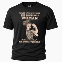 Never Underestimate The Power Of A Woman Air Force Veteran Cooling Performance Crew T-Shirt