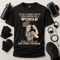 Never Underestimate The Power Of A Woman Air Force Veteran Cooling Performance Crew T-Shirt