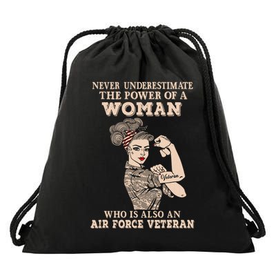 Never Underestimate The Power Of A Woman Air Force Veteran Drawstring Bag