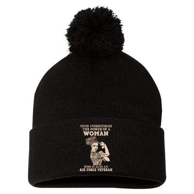 Never Underestimate The Power Of A Woman Air Force Veteran Pom Pom 12in Knit Beanie