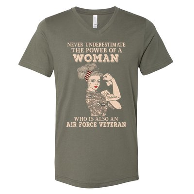 Never Underestimate The Power Of A Woman Air Force Veteran V-Neck T-Shirt