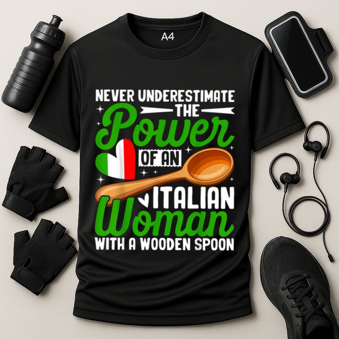 Never Underestimate The Power Of An Italian Woman Cooling Performance Crew T-Shirt