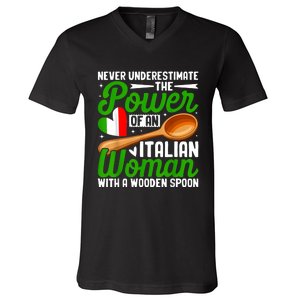 Never Underestimate The Power Of An Italian Woman V-Neck T-Shirt