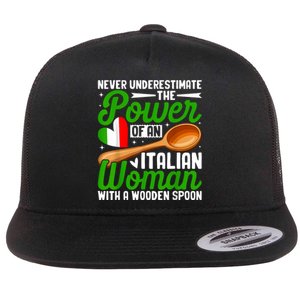 Never Underestimate The Power Of An Italian Woman Flat Bill Trucker Hat