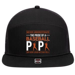 Never Underestimate The Pride Of A Baseball Papa 7 Panel Mesh Trucker Snapback Hat