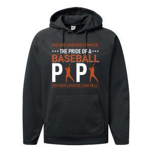 Never Underestimate The Pride Of A Baseball Papa Performance Fleece Hoodie