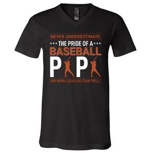 Never Underestimate The Pride Of A Baseball Papa V-Neck T-Shirt