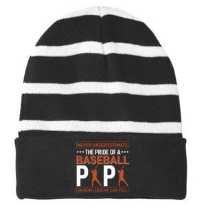 Never Underestimate The Pride Of A Baseball Papa Striped Beanie with Solid Band