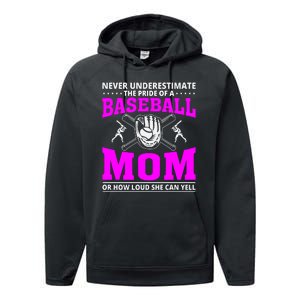 Never Underestimate The Pride Of A Baseball Mom Performance Fleece Hoodie