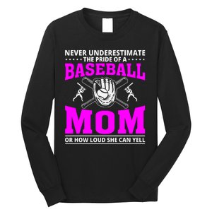 Never Underestimate The Pride Of A Baseball Mom Long Sleeve Shirt