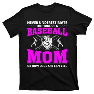 Never Underestimate The Pride Of A Baseball Mom T-Shirt