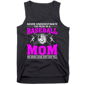 Never Underestimate The Pride Of A Baseball Mom Tank Top