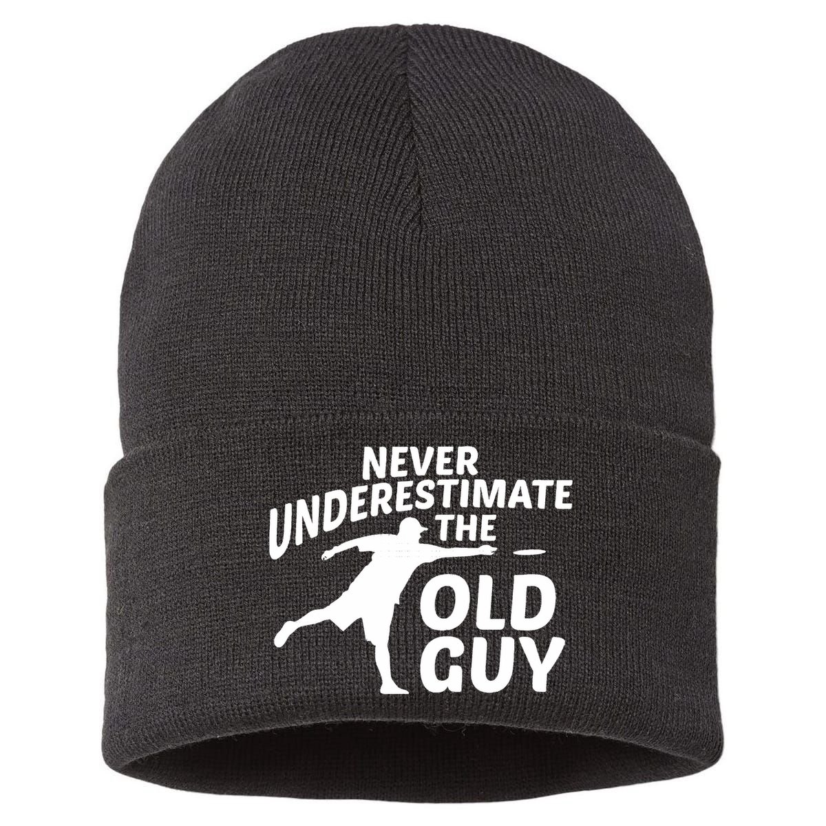 Never Underestimate The Old Guy Retron Vintage Disc Golf Sustainable Knit Beanie