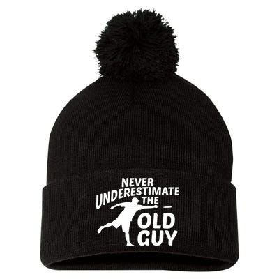Never Underestimate The Old Guy Retron Vintage Disc Golf Pom Pom 12in Knit Beanie