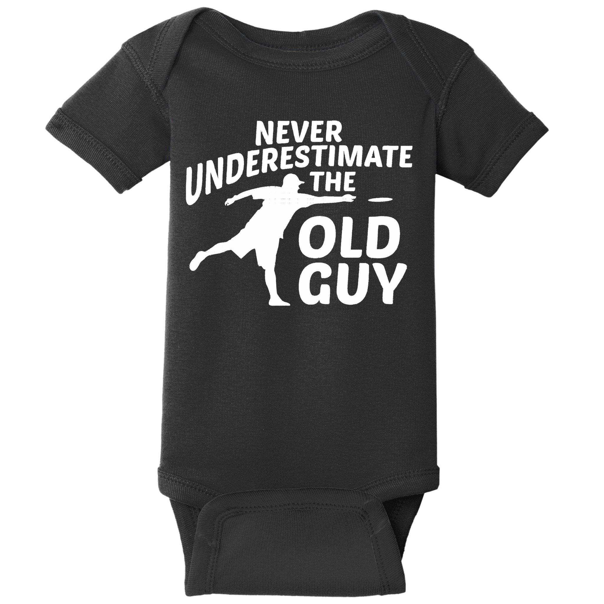 Never Underestimate The Old Guy Retron Vintage Disc Golf Baby Bodysuit