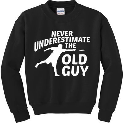 Never Underestimate The Old Guy Retron Vintage Disc Golf Kids Sweatshirt