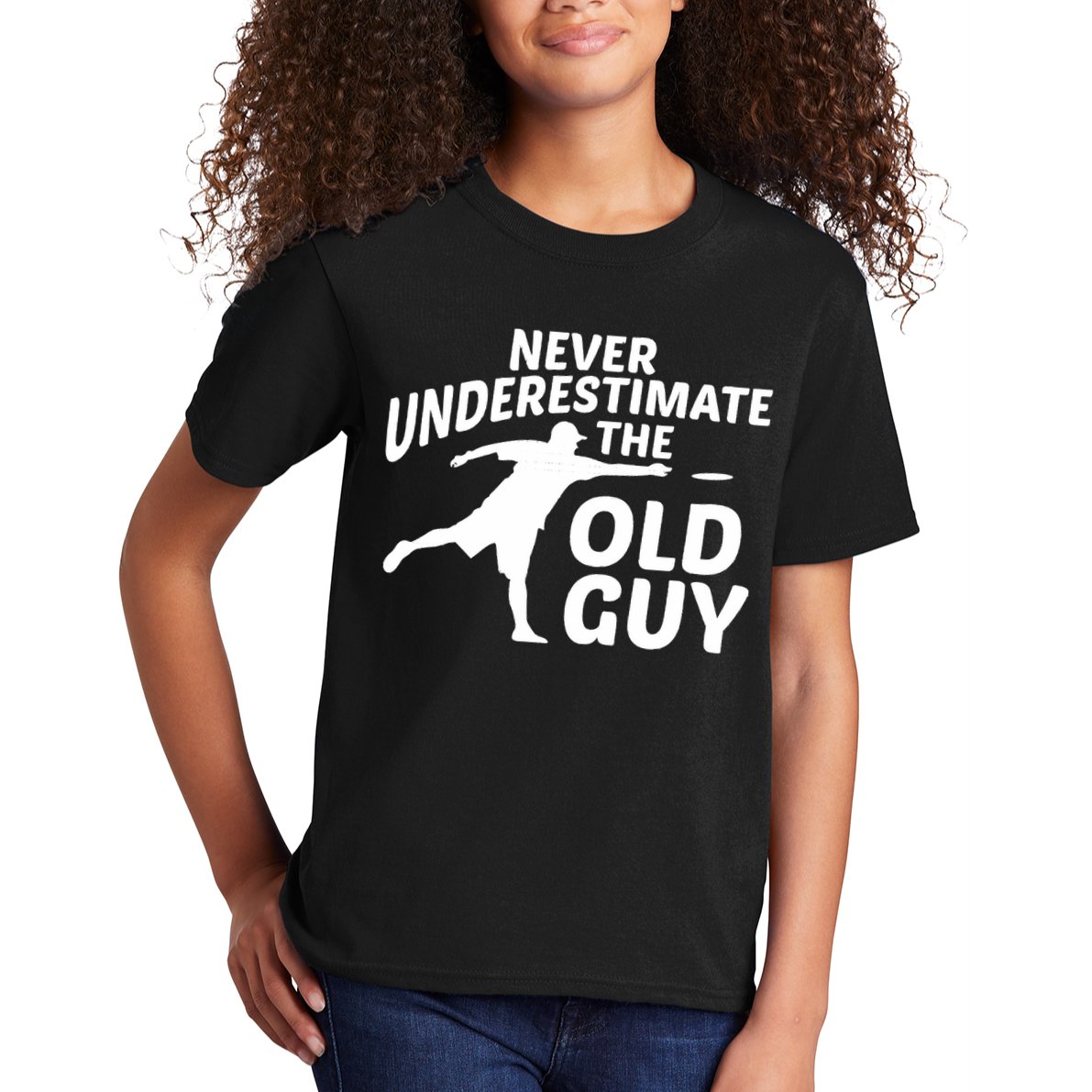 Never Underestimate The Old Guy Retron Vintage Disc Golf Kids T-Shirt