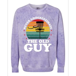 Never Underestimate The Old Guy Funny Disc Golf Frisbee Gift Colorblast Crewneck Sweatshirt