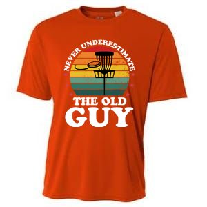 Never Underestimate The Old Guy Funny Disc Golf Frisbee Gift Cooling Performance Crew T-Shirt