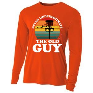 Never Underestimate The Old Guy Funny Disc Golf Frisbee Gift Cooling Performance Long Sleeve Crew