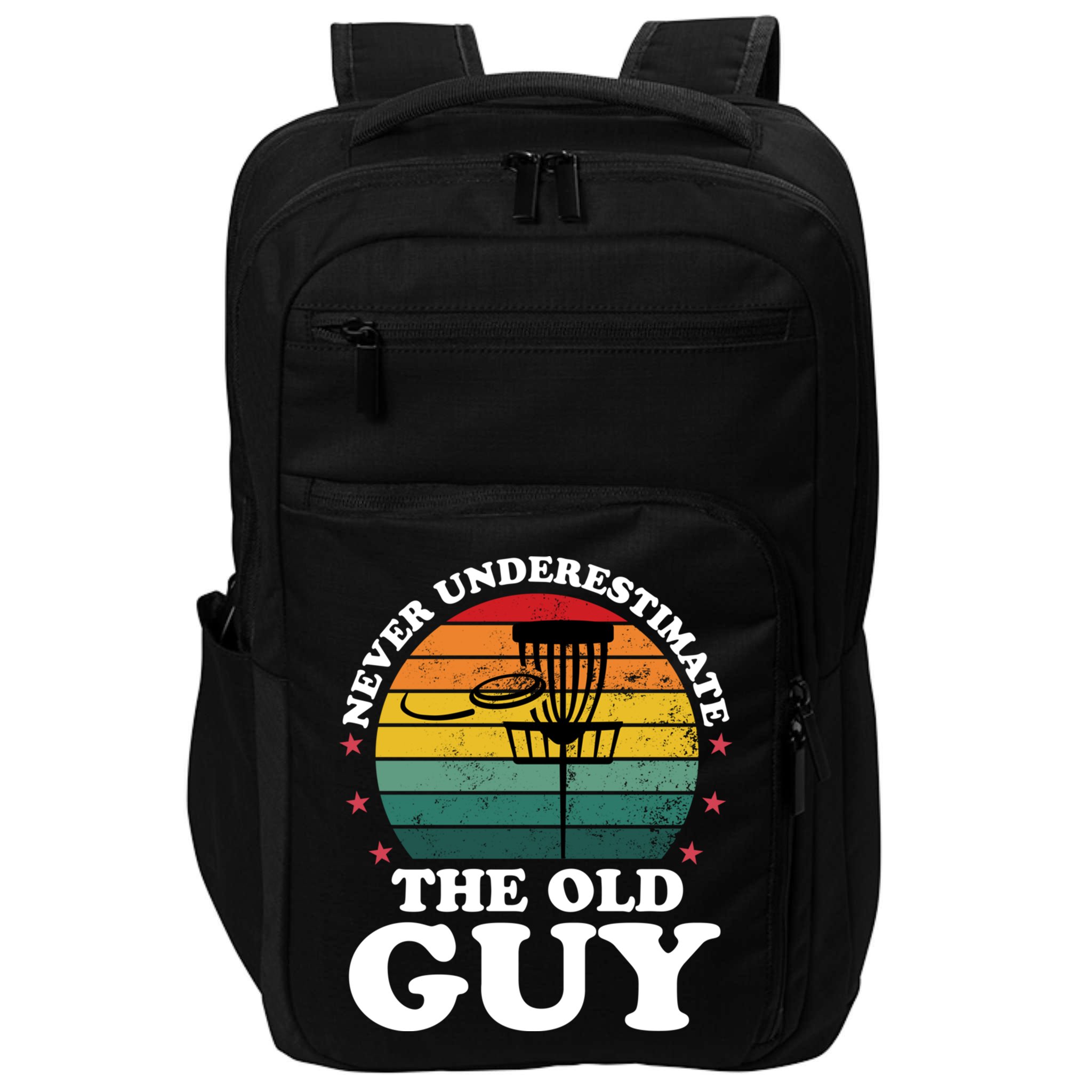 Never Underestimate The Old Guy Funny Disc Golf Frisbee Gift Impact Tech Backpack