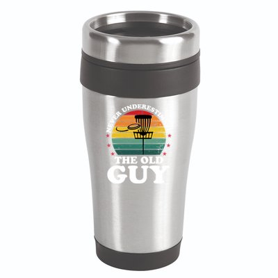Never Underestimate The Old Guy Funny Disc Golf Frisbee Gift 16oz Travel Tumbler