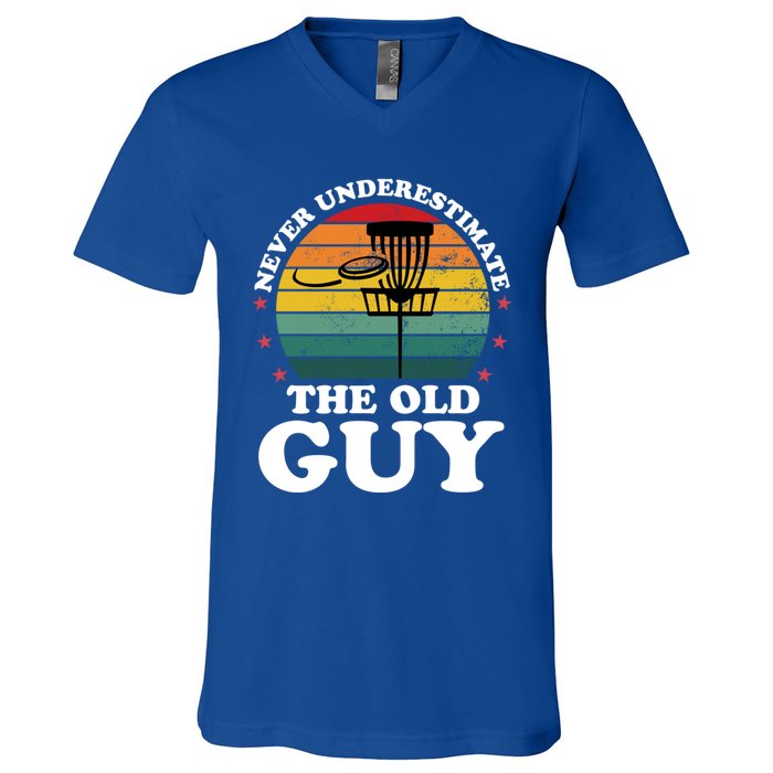 Never Underestimate The Old Guy Funny Disc Golf Frisbee Gift V-Neck T-Shirt