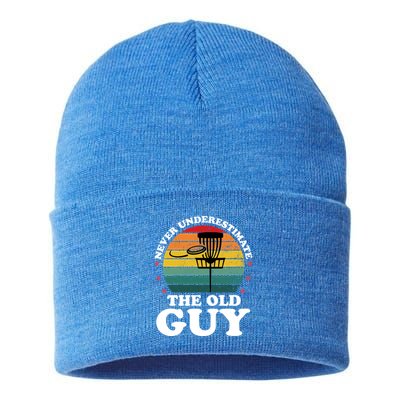 Never Underestimate The Old Guy Funny Disc Golf Frisbee Gift Sustainable Knit Beanie