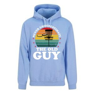 Never Underestimate The Old Guy Funny Disc Golf Frisbee Gift Unisex Surf Hoodie