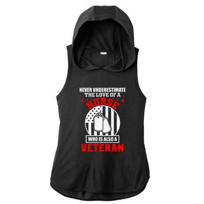 Never Underestimate The Love Of A Nurse Veteran Ladies PosiCharge Tri-Blend Wicking Draft Hoodie Tank