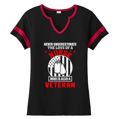 Never Underestimate The Love Of A Nurse Veteran Ladies Halftime Notch Neck Tee