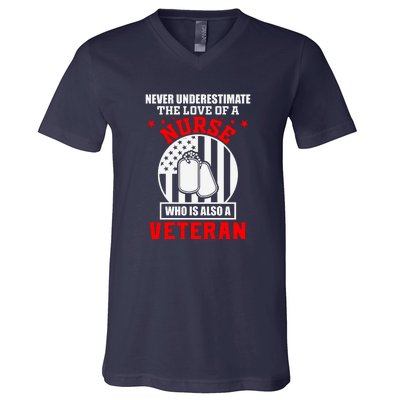 Never Underestimate The Love Of A Nurse Veteran V-Neck T-Shirt