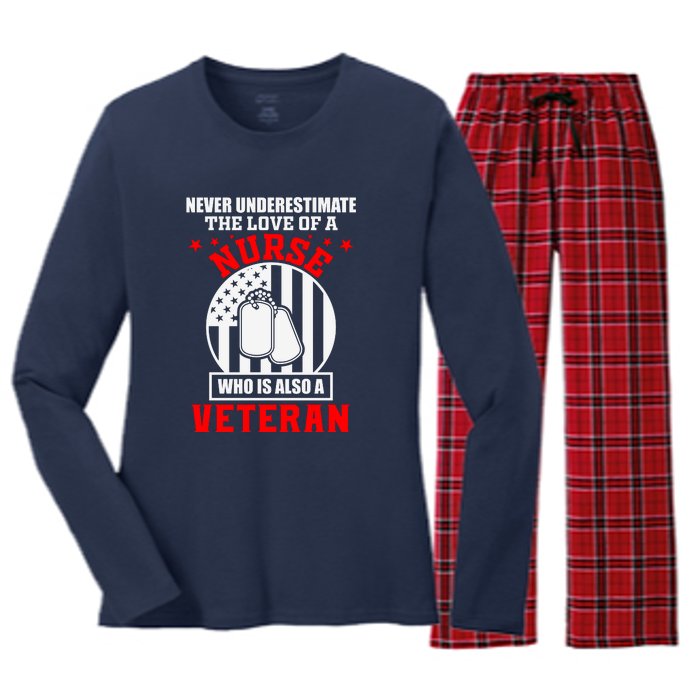 Never Underestimate The Love Of A Nurse Veteran Women's Long Sleeve Flannel Pajama Set 