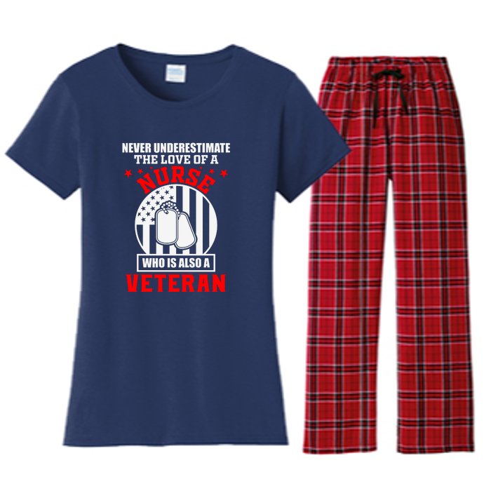 Never Underestimate The Love Of A Nurse Veteran Women's Flannel Pajama Set