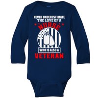 Never Underestimate The Love Of A Nurse Veteran Baby Long Sleeve Bodysuit