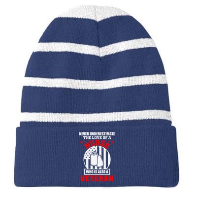 Never Underestimate The Love Of A Nurse Veteran Striped Beanie with Solid Band