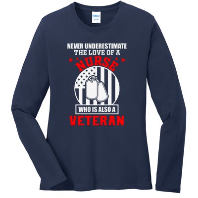 Never Underestimate The Love Of A Nurse Veteran Ladies Long Sleeve Shirt