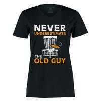 Never Underestimate The Old Guy Funny Disc Golf Frisbee Gift Women's Momentum V-Neck T-Shirt