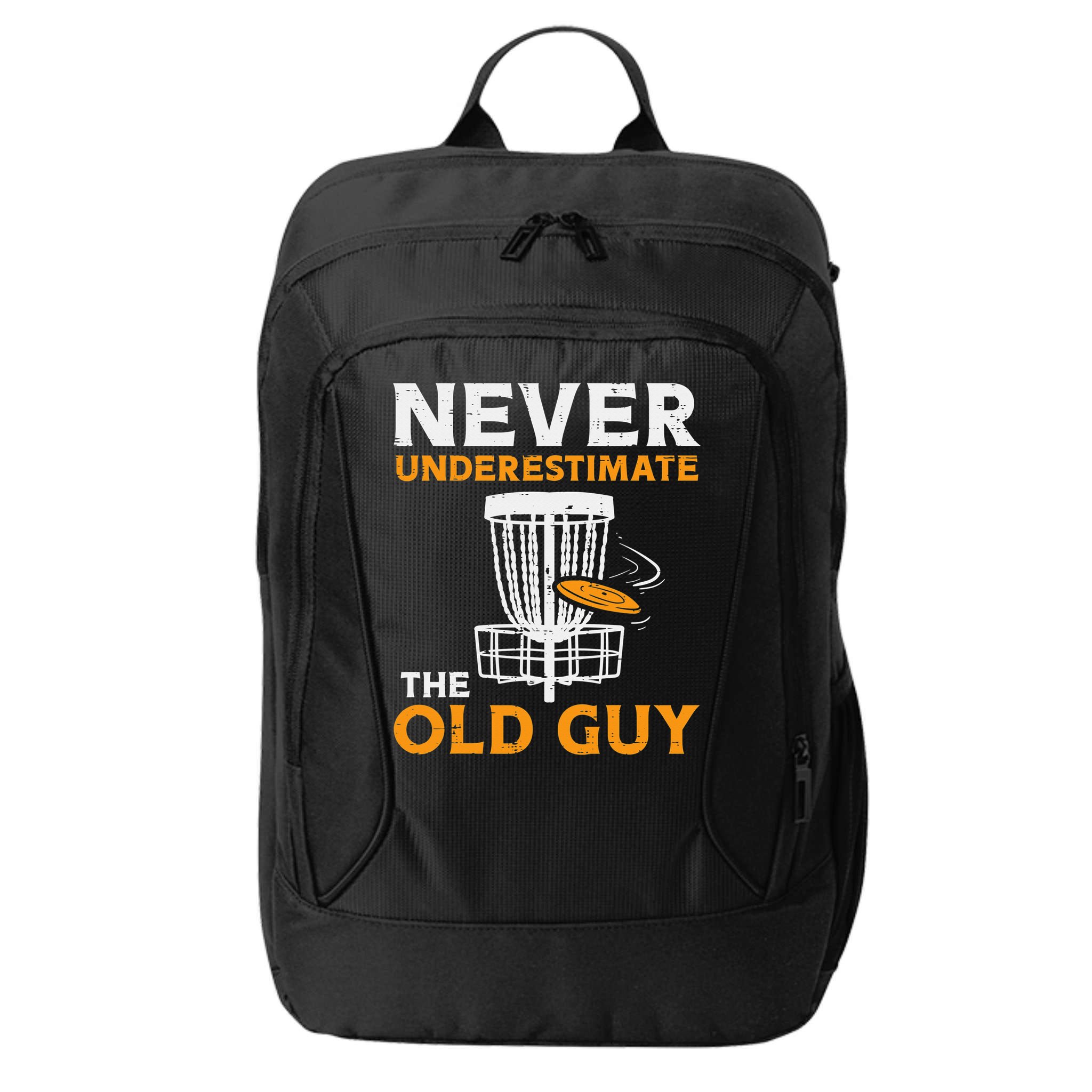 Never Underestimate The Old Guy Funny Disc Golf Frisbee Gift City Backpack