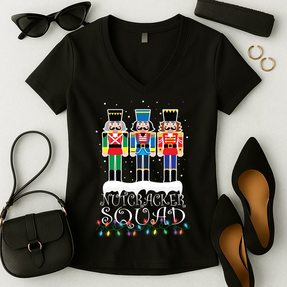 Nutcracker Squad Holiday Ballet Dance Christmas Women's V-Neck T-Shirt