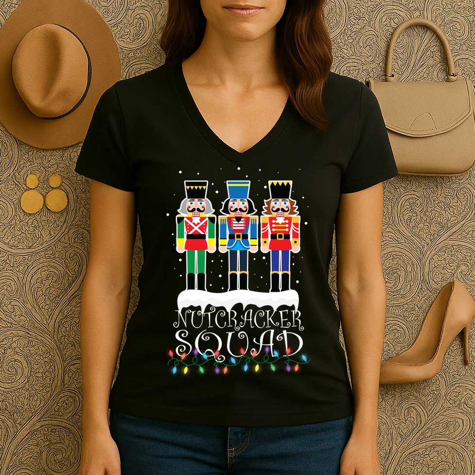 Nutcracker Squad Holiday Ballet Dance Christmas Women's V-Neck T-Shirt