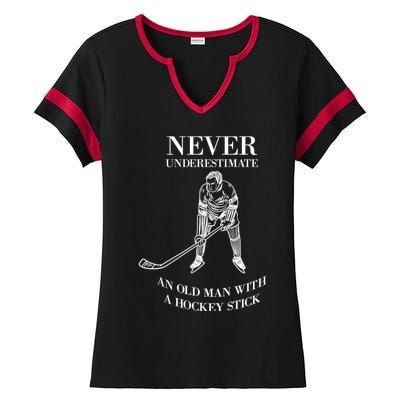 Never Underestimate Vintage Ice Hockey Game Sport Lover Gift Ladies Halftime Notch Neck Tee