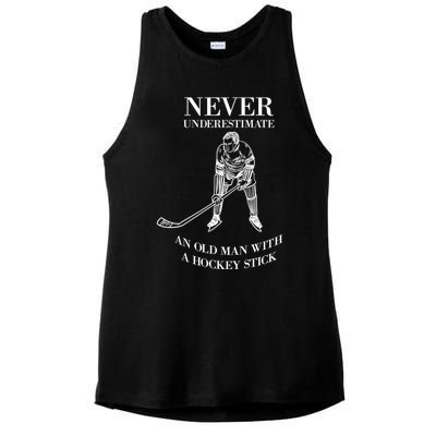 Never Underestimate Vintage Ice Hockey Game Sport Lover Gift Ladies PosiCharge Tri-Blend Wicking Tank