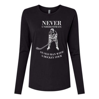 Never Underestimate Vintage Ice Hockey Game Sport Lover Gift Womens Cotton Relaxed Long Sleeve T-Shirt