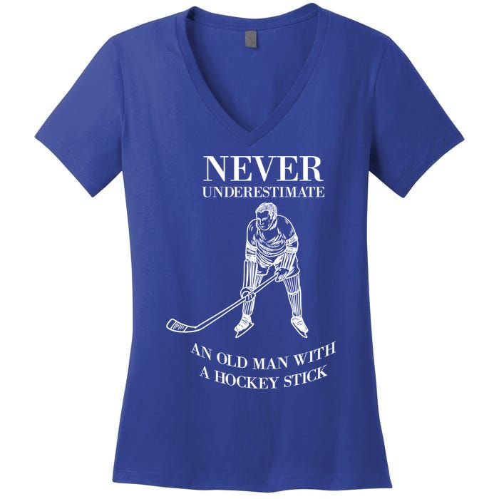 Never Underestimate Vintage Ice Hockey Game Sport Lover Gift Women's V-Neck T-Shirt